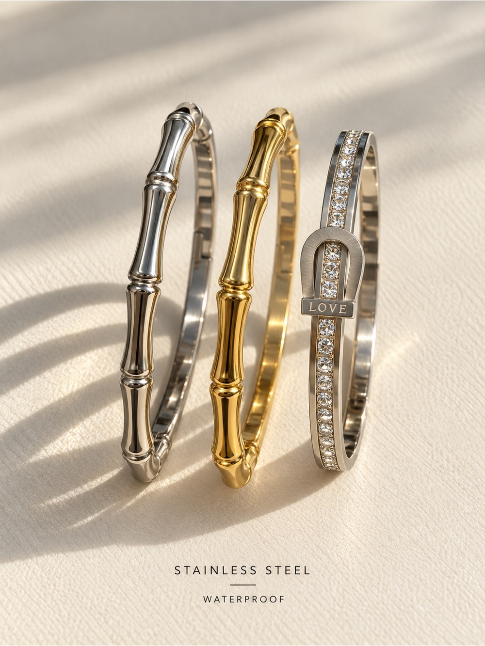 3-Piece Stainless Steel Bangle Bracelet Set